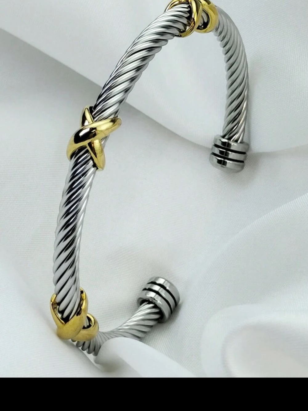 Gold & Silver Twisted Cable Cuff Bracelet - Women's Jewelry
